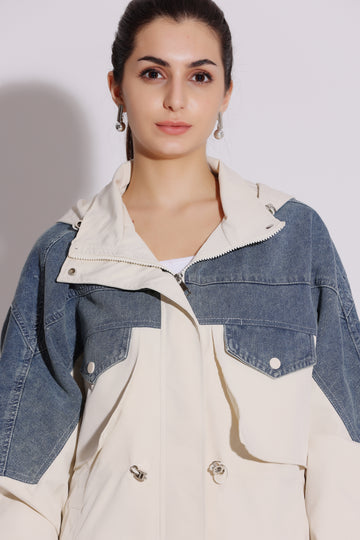 Oversized Denim Jacket with Faux Fur Collar