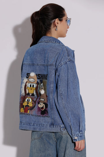 Retro Cartoon Denim Oversized Jacket