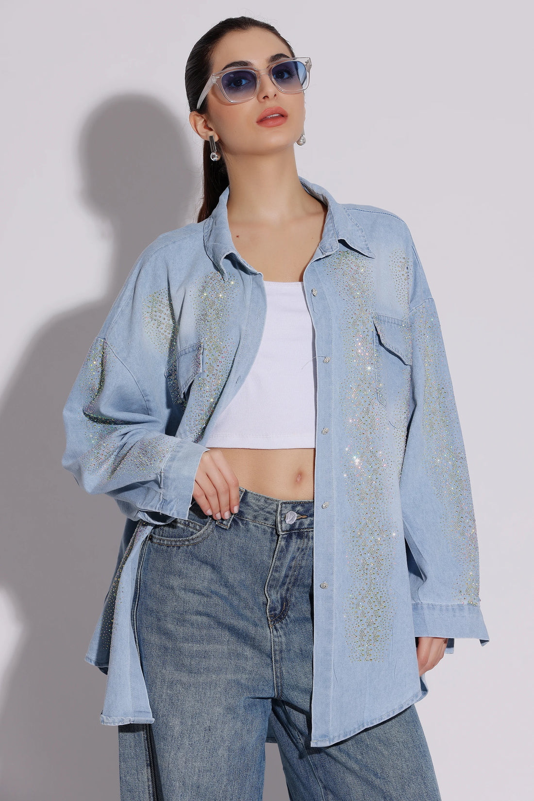 Sparkling Denim Oversized Shirt