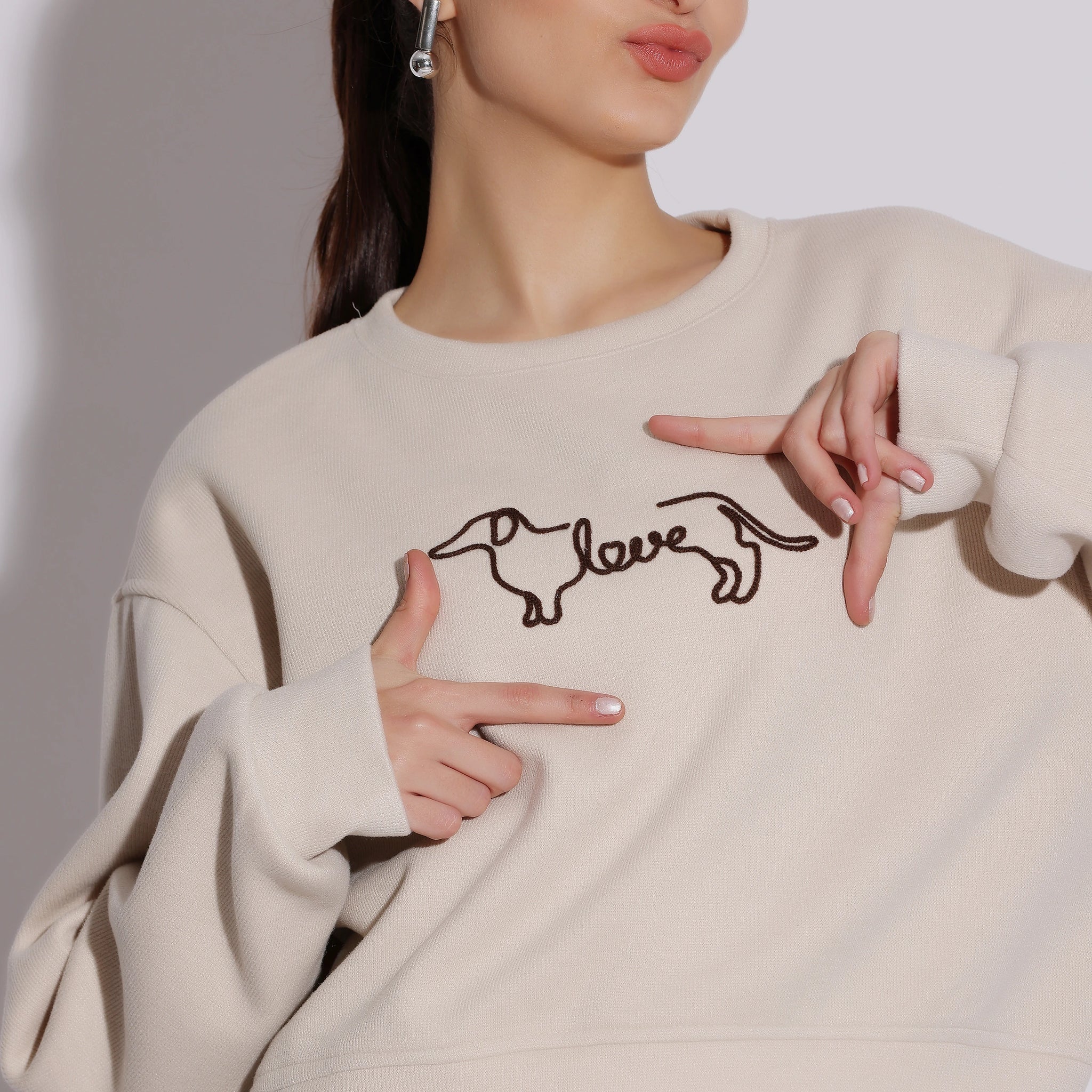 Dachshund Love Embroidered Crop Sweatshirt