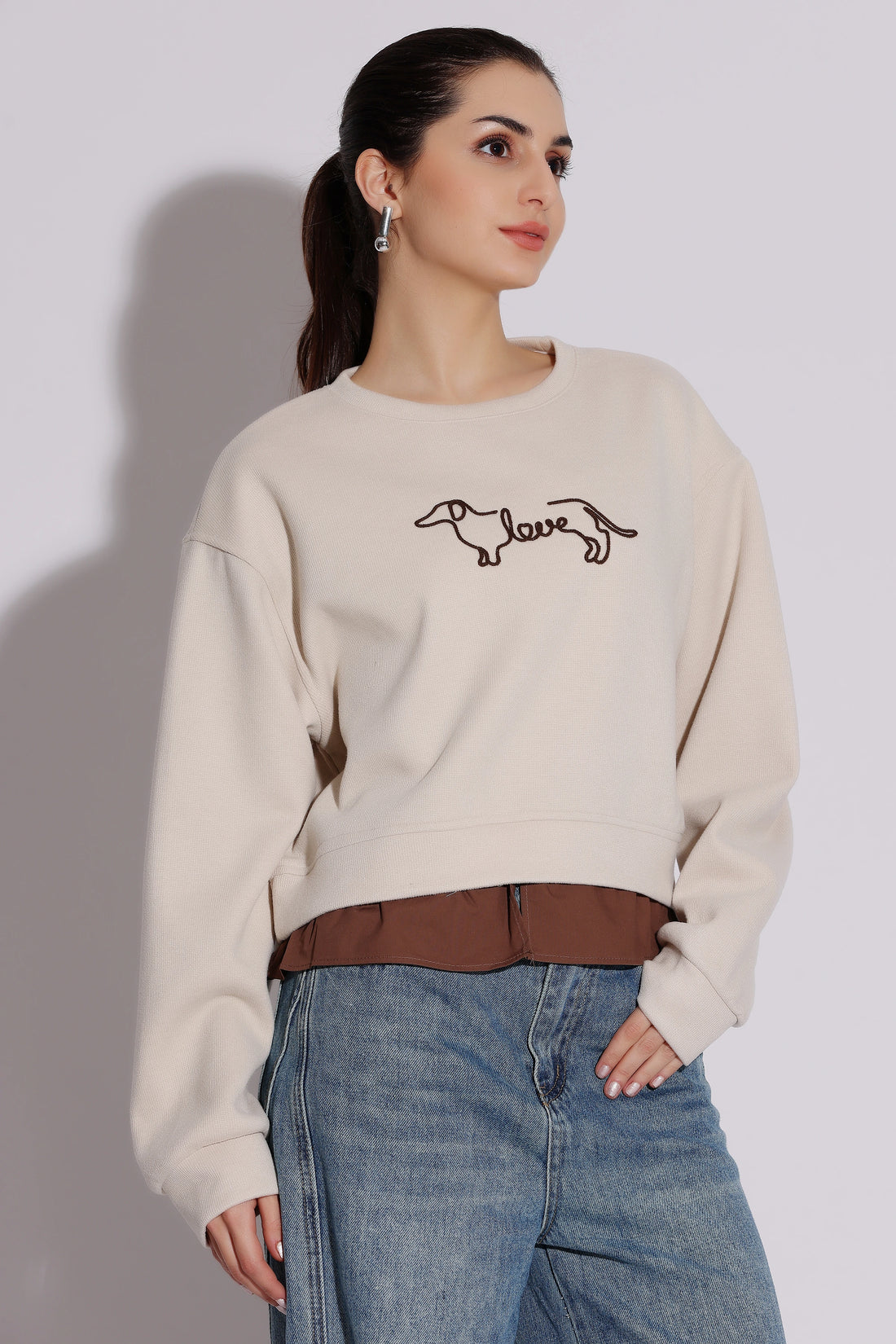 Dachshund Love Embroidered Crop Sweatshirt