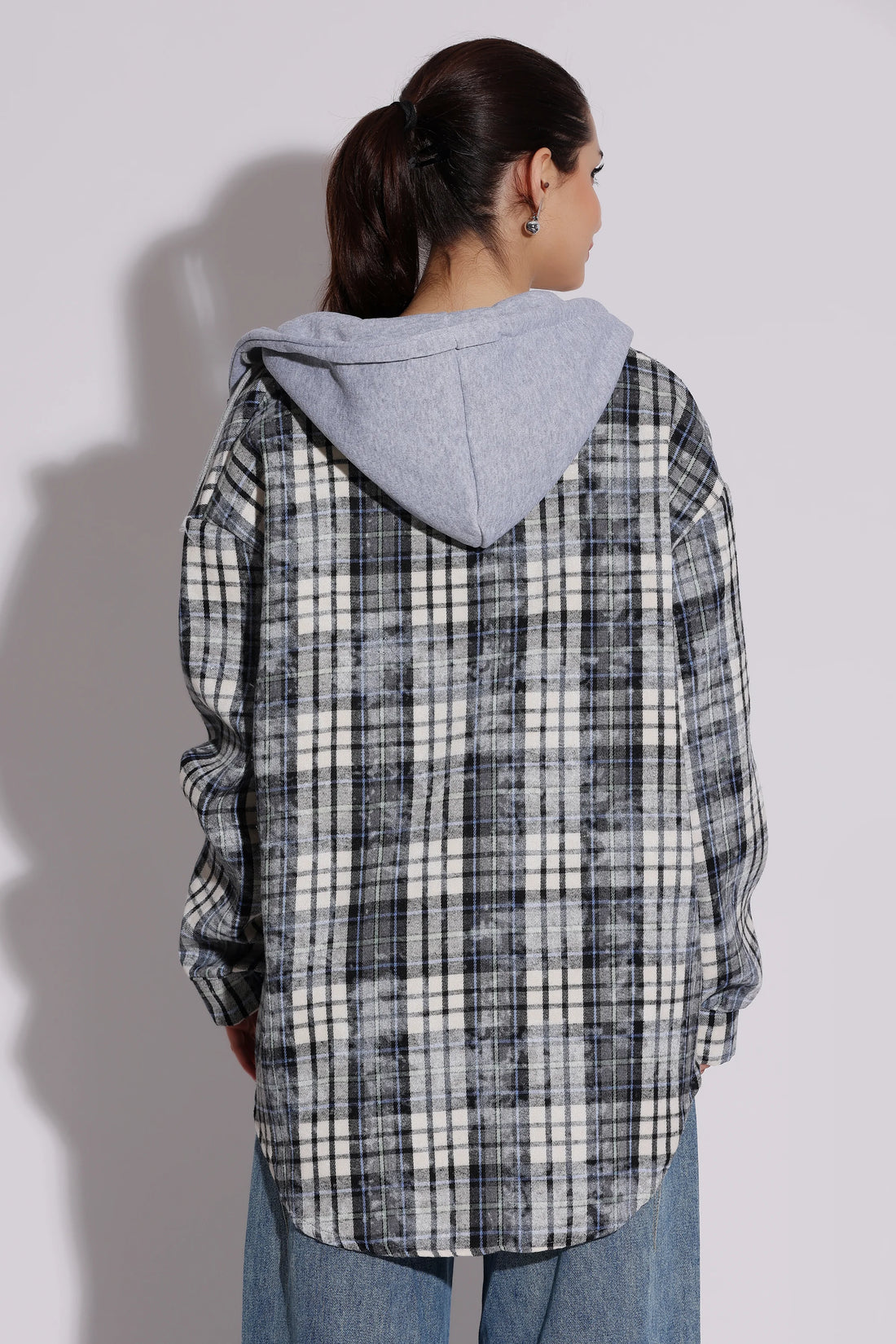 Women's Plaid Button-Up Hoodie Shirt