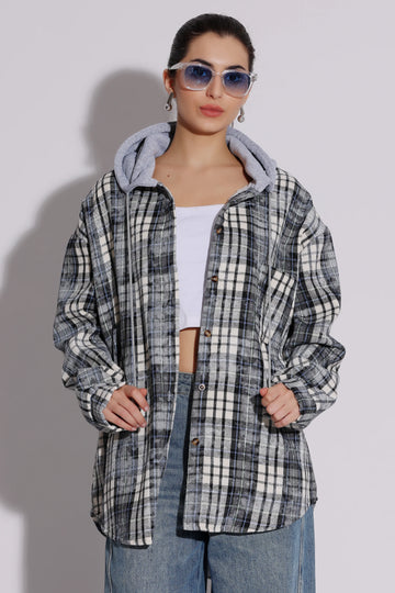 Women's Plaid Button-Up Hoodie Shirt