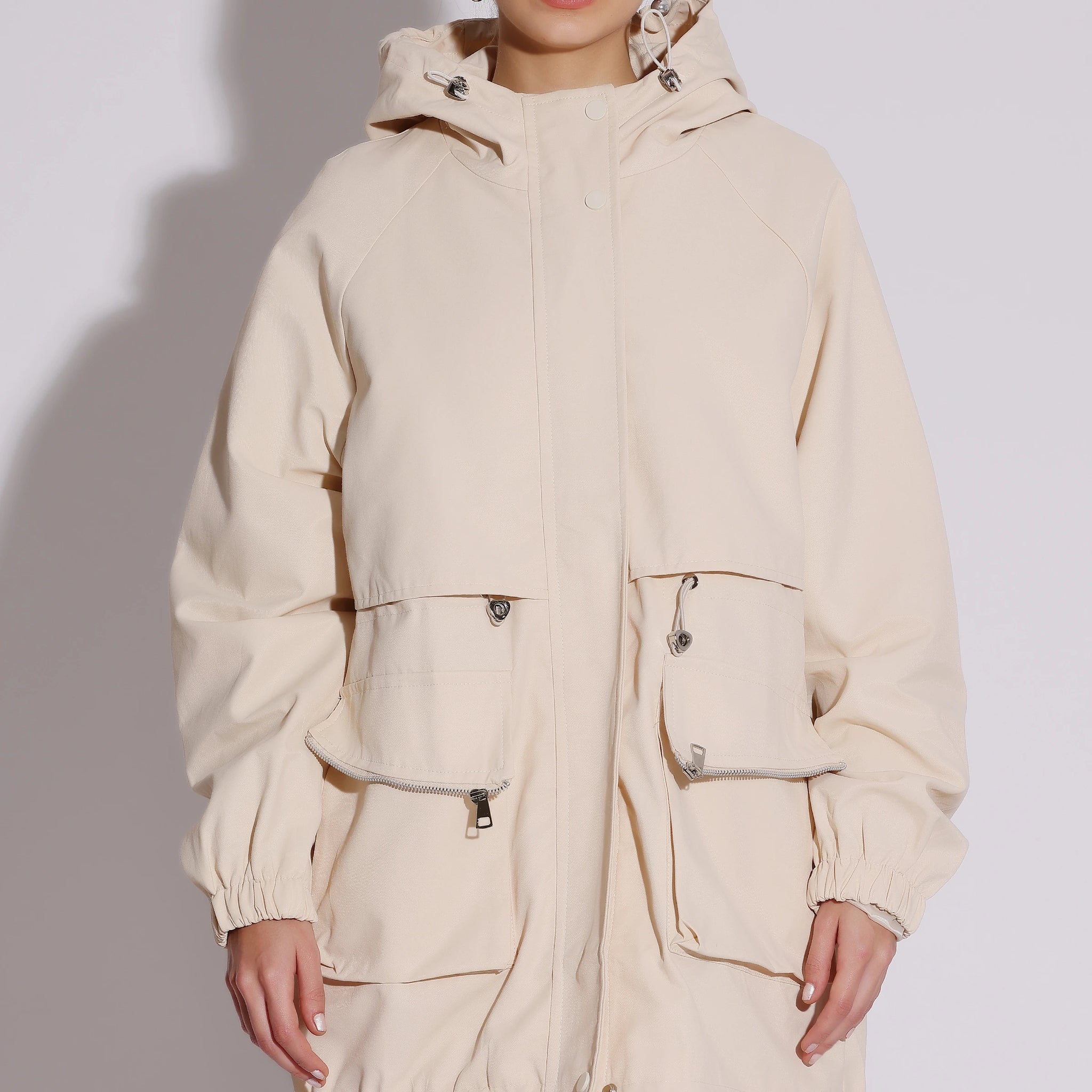 Beige Hooded Parka Jacket