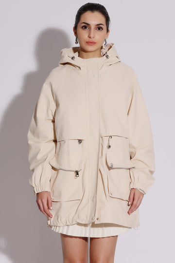 Beige Hooded Parka Jacket