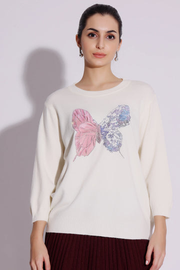 Elegant Butterfly Embellished Sweater