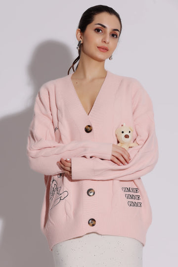 Cozy Pastel Pink "Gimmie Gimmie Gimmie" Cardigan