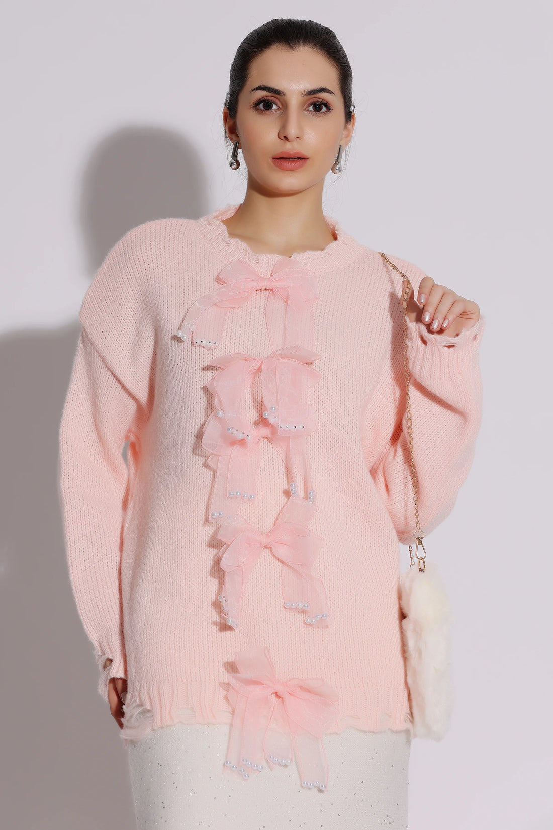 Delicate Ruffled Pink Sweater Dress