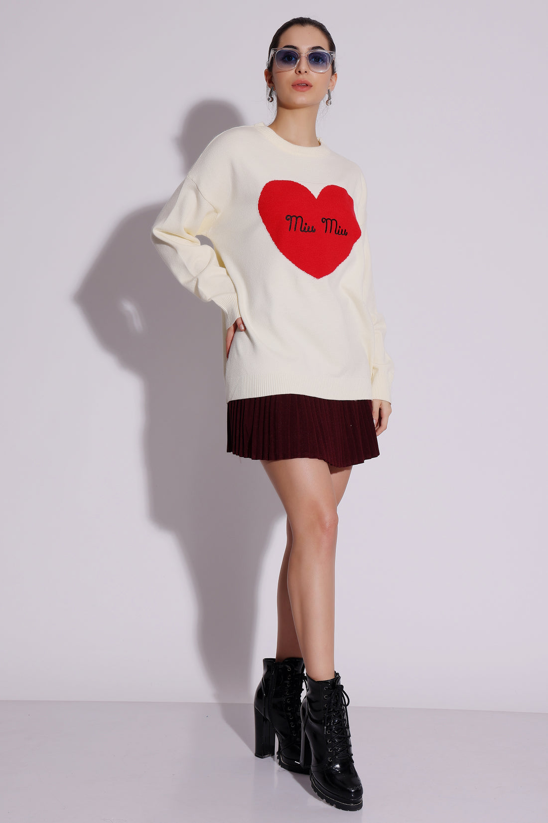 Heart Embroidered Oversized Sweater