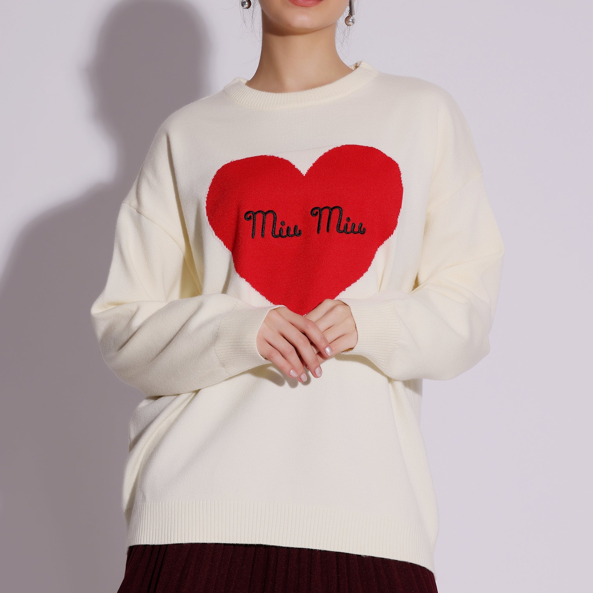 Heart Embroidered Oversized Sweater