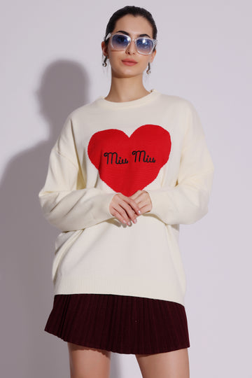 Heart Embroidered Oversized Sweater