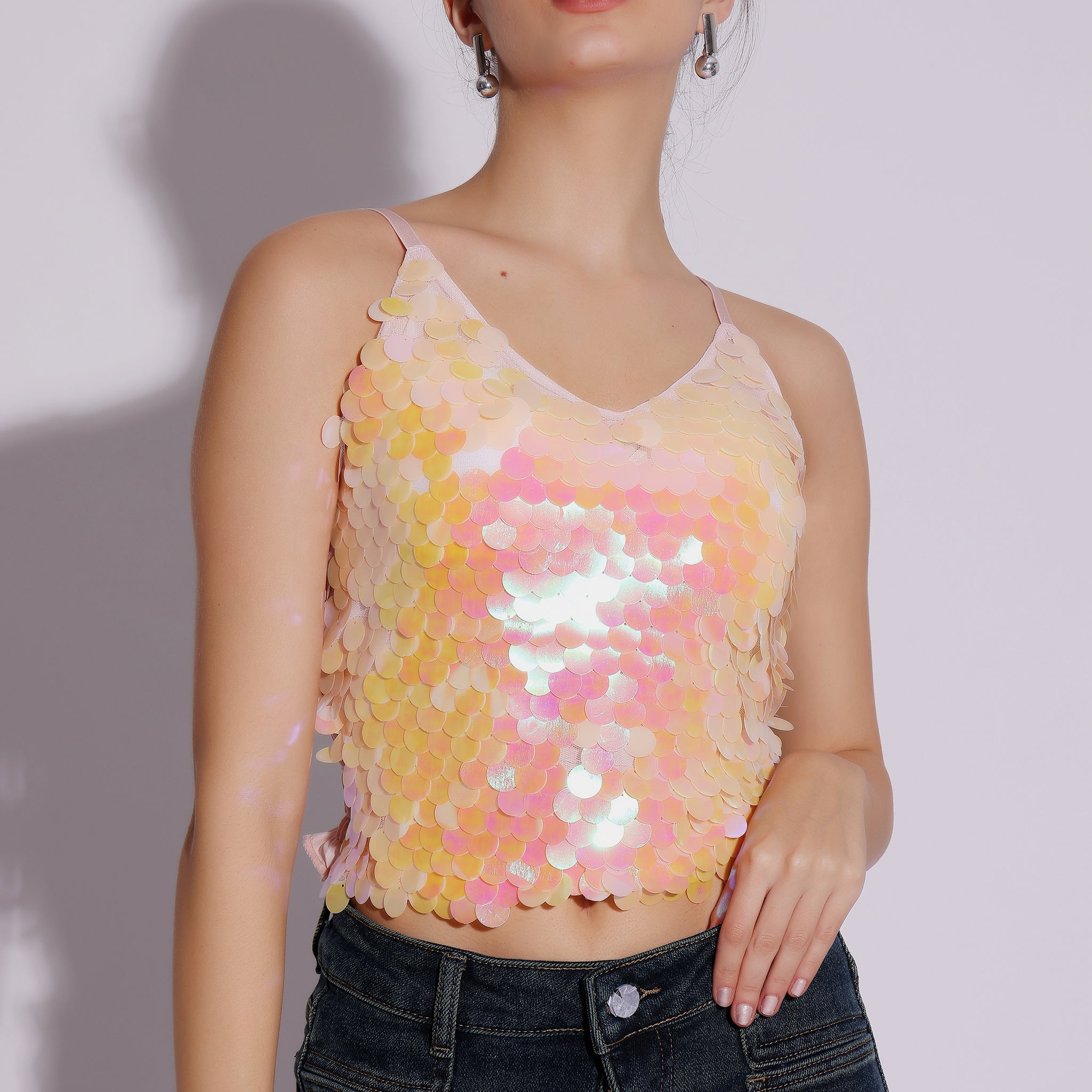 Iridescent Sequin V-Neck Tank Top