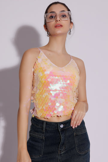 Iridescent Sequin V-Neck Tank Top