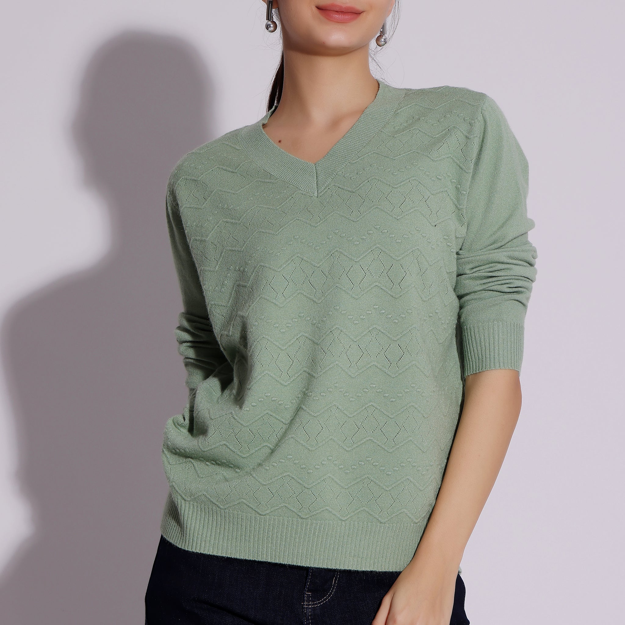 V-Neck Textured Knit Sweater