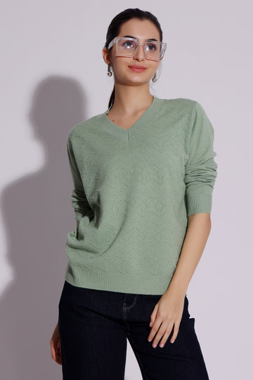 V-Neck Textured Knit Sweater